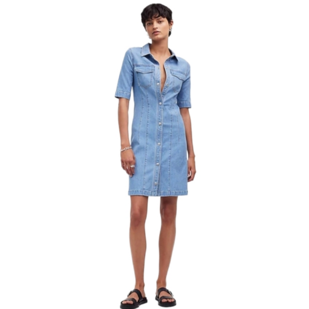Madewell Denim Seamed Mini Shirtdress  Palermo Wash NWT Size 0 NP108